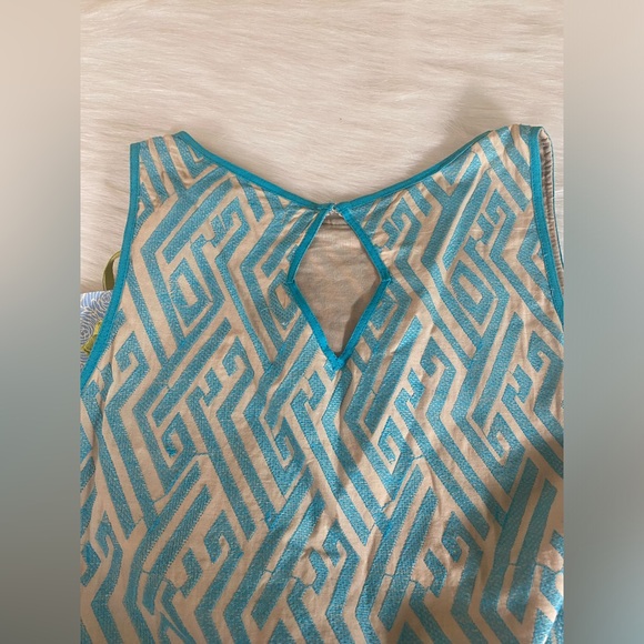 NWT Chelsea & Violet Dress sz L Beige Blue Shift Textured Keyhole Ikat Lined - Picture 10 of 10